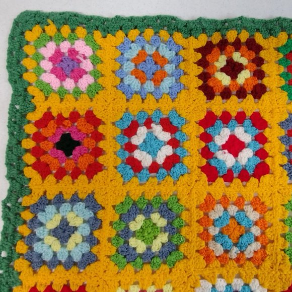 Afghan Multicolored Granny Crotchet Square Throw Blanket 31" x 31" Homemade - Picture 3 of 6